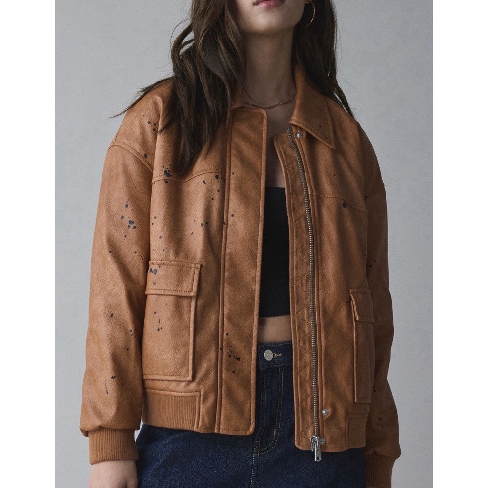 NWT Silence + Noise Painterly Faux Leather Jacket Size Small Urban Outfitters